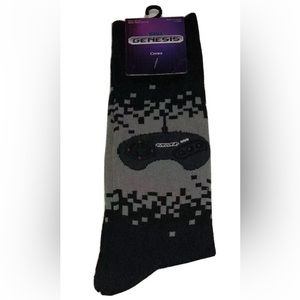 Sega Genesis Controller Crew Socks 1 Pair Men's 6.5-12 Black Gray 16 Bit Console